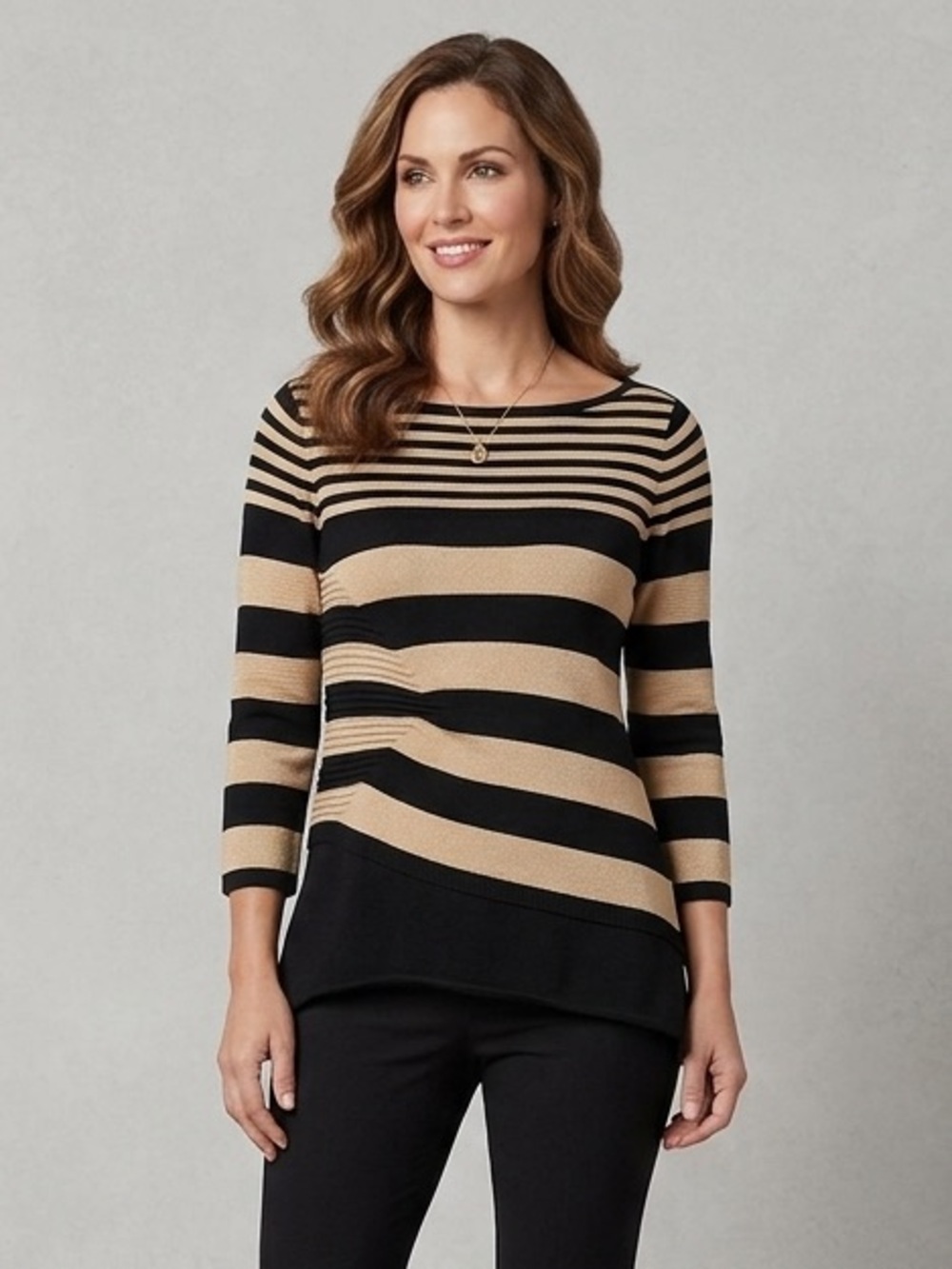 Ann Taylor | Women’s Striped Black and Tan Top | Size Small Petite (SP)